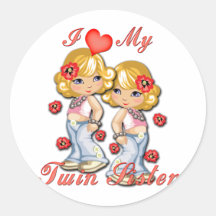 I (Heart) my Twin Sister Round Stickers
