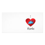 I heart sharks in blue personalized photo card