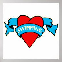 I heart swimming tattoo print
