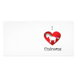 I heart unicorns in white green purple blue picture card