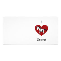 I heart zebras with red heart photo cards