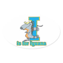 I is for iguana letter abc cartoon oval sticker