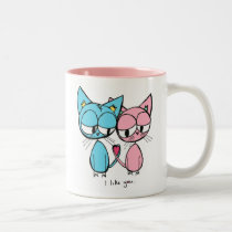 i like you - blue and pink kitties coffee mug mugs