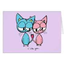i like you - blue and pink kitties cards