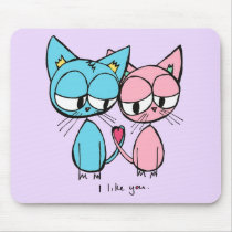 i like you - blue and pink kitties mouse pad mousepads
