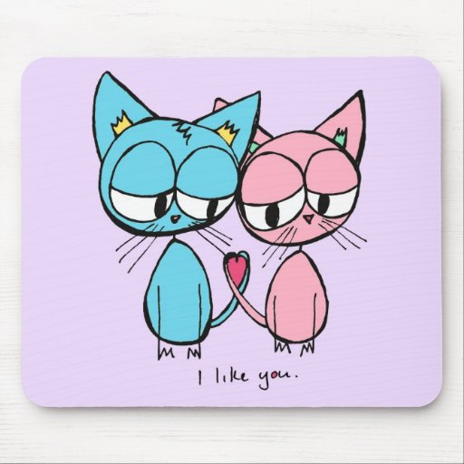 i like you - blue and pink kitties mouse pad