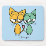 i like you - orange and green kitties mouse pad