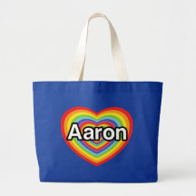 I love Aaron, rainbow heart Tote Bags