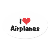 I Love Aeroplanes Oval Stickers