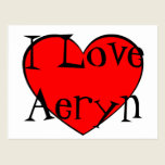 I Love Aeryn Heart postcards