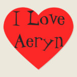 I Love Aeryn Heart stickers