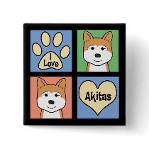I Love Akitas Pinback Buttons