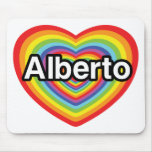 I love Alberto, rainbow heart mousepads