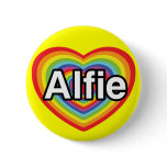 I love Alfie, rainbow heart buttons