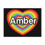 I love Amber, rainbow heart postcards