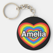 I love Amelia. I love you Amelia. Heart Key Chain