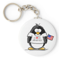 I Love America Penguin Keychains