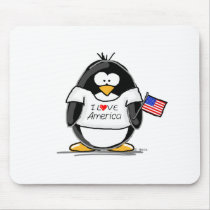 I Love America Penguin Mouse Mat