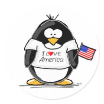 I Love America Penguin Sticker