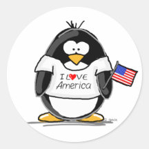I Love America Penguin Sticker