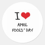 I Love April Fools' Day Round Sticker