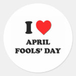 I Love April Fools' Day Round Stickers
