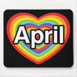 I love April, rainbow heart mousepads