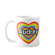 I love Audrey, rainbow heart Coffee Mugs