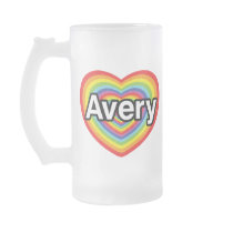 I love Avery, rainbow heart Coffee Mugs