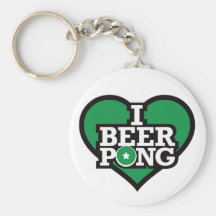 I Love Beer Pong - Green Keychains