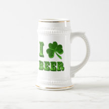I Love Beer Shamrock St. Patrick Day stein Mug