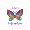 I Love Butterflies Round Stickers