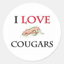I Love Cougars Round Stickers