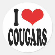 I Love Cougars Round Stickers