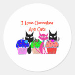 "I love cupcakes and cats"--Cupcake Lovers Gifts Round Stickers