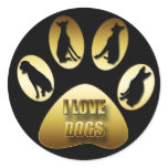 I LOVE DOGS GOLD PAW stickers