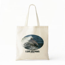 I Love Dolphins (Bottlenose Dolphin Breaching) Tote Bags