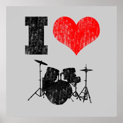 I Love Drums Distressed Poster by oldrockerdude