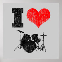 I Love Drums Distressed Poster