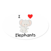 I Love Elephants (2) Oval Stickers