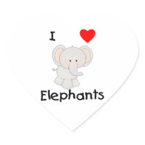 I Love Elephants (2) Heart Sticker