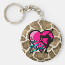 I Love Figure Skating pink heart  & giraffe print Key Chains