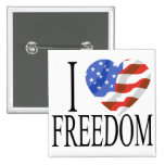 I Love Freedom US Flag Heart American Free Pinback Buttons