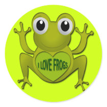 I LOVE FROGS ROUND STICKER