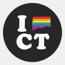 I LOVE GAY CONNECTICUT -- WHITE -.png Round Stickers