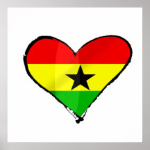I love Ghana Ghanaian flag heart gifts Print