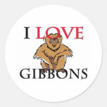 I Love Gibbons Round Sticker