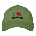I Love Greyhounds embroidered hats