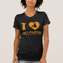I Love Halloween With Scary Witch Flying her Broom Tee Shirts