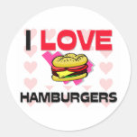 I Love Hamburgers Round Stickers